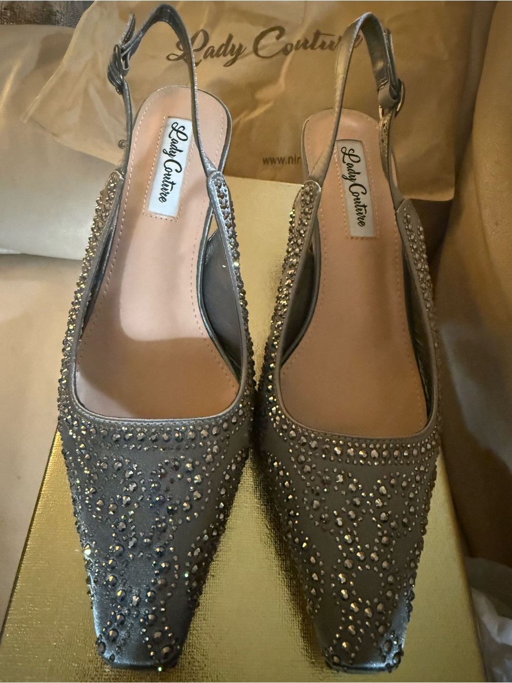 Lady Couture Gray Embellished Slingback Mules